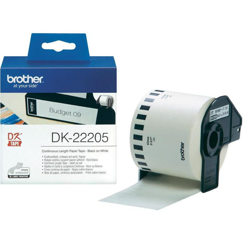 Slika - Brother DK-22205 62mm x 30,48m črno na belo, neskončni etiketni papir