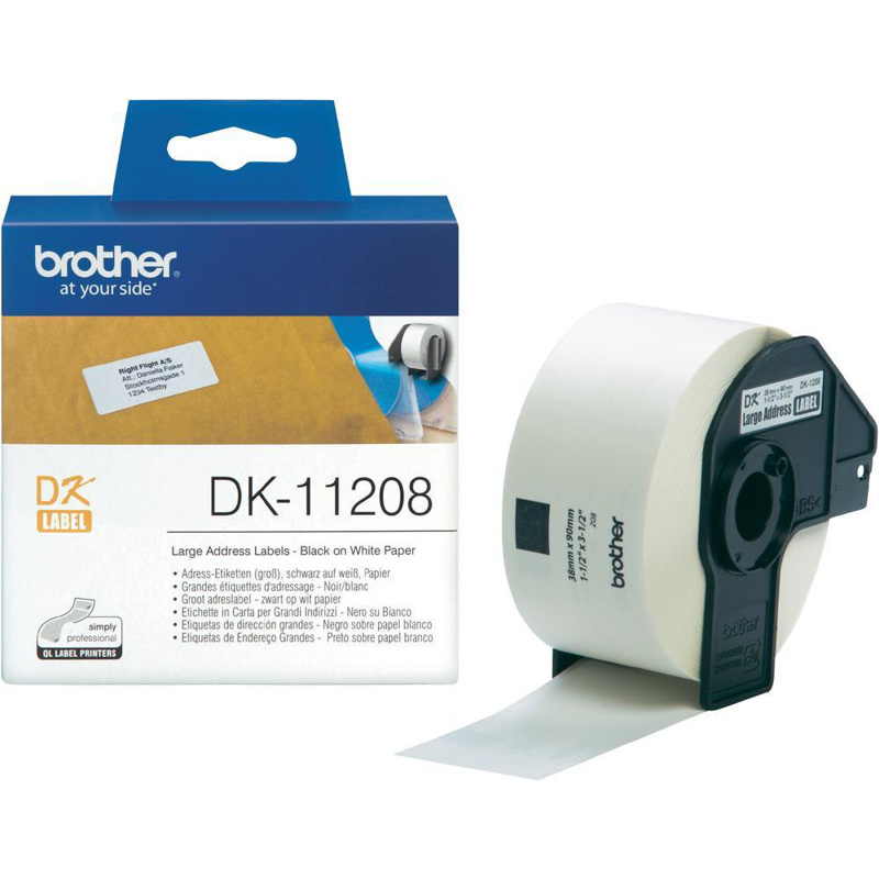 Slika - Brother DK-11208 (90mm x 38mm x 400) črno na belo, etikete