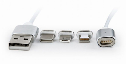 Gembird USB 2.0 A (M) - Magnetic 8 pin (M) + micro USB (M) + USB C (M), 1m , Silver, kabel