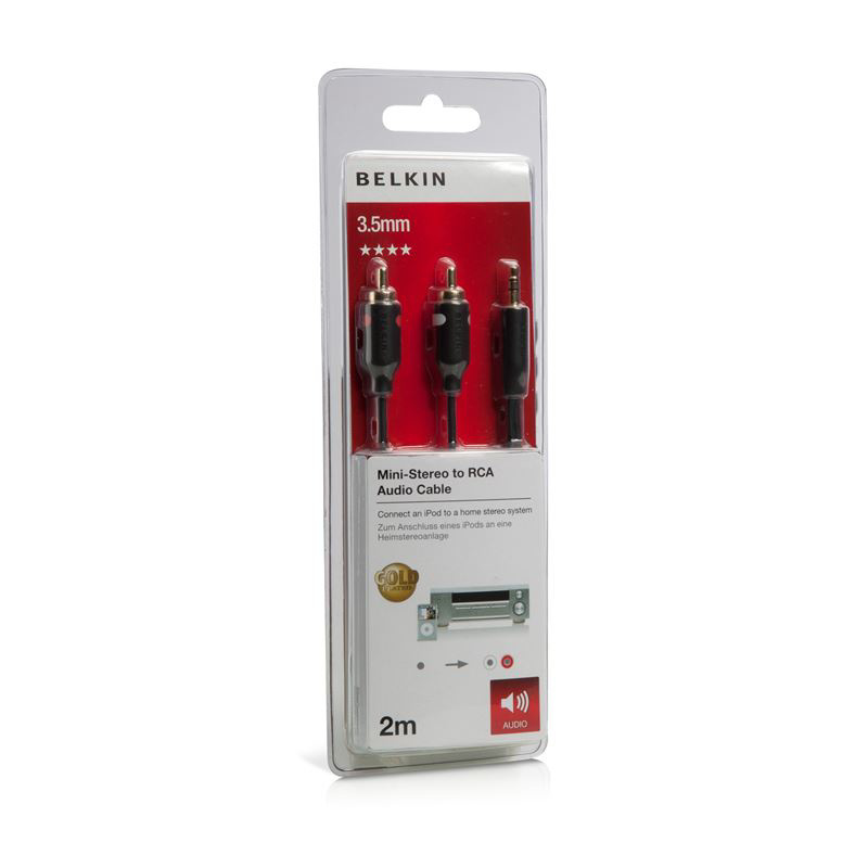 Slika - Belkin Portable Y mini Stereo (M) – 2RCA (M), 2m Black (gold connectors), kabel