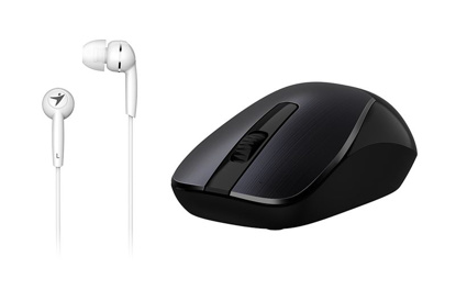 Genius MH-7018 (31280006401) črna + slušalke bele, mini brezžična miška + slušalke