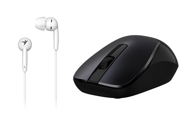 Slika - Genius MH-7018 (31280006401) črna + slušalke bele, mini brezžična miška + slušalke