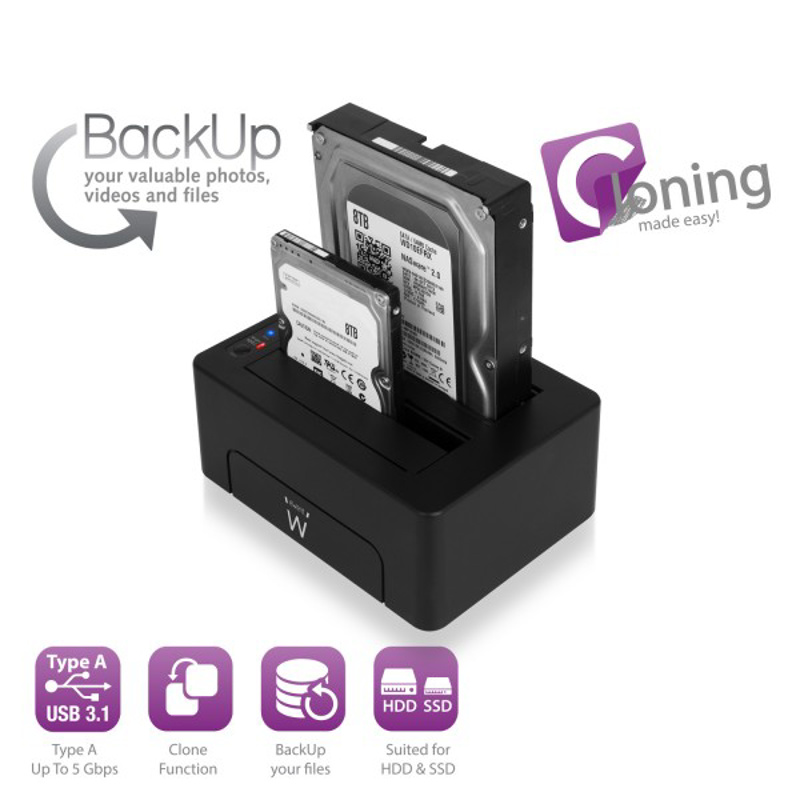 Slika - Ewent 2x 2.5/3.5 EW7014 USB 3.1 HDD/SSD Dual, priklopna postaja za disk