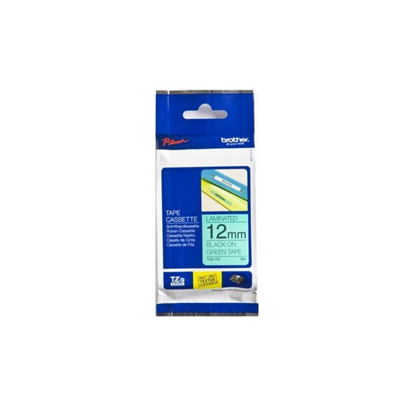 Slika - Brother TZE-731 (TZE731) 12mm x 8m črno na zeleno, etiketa