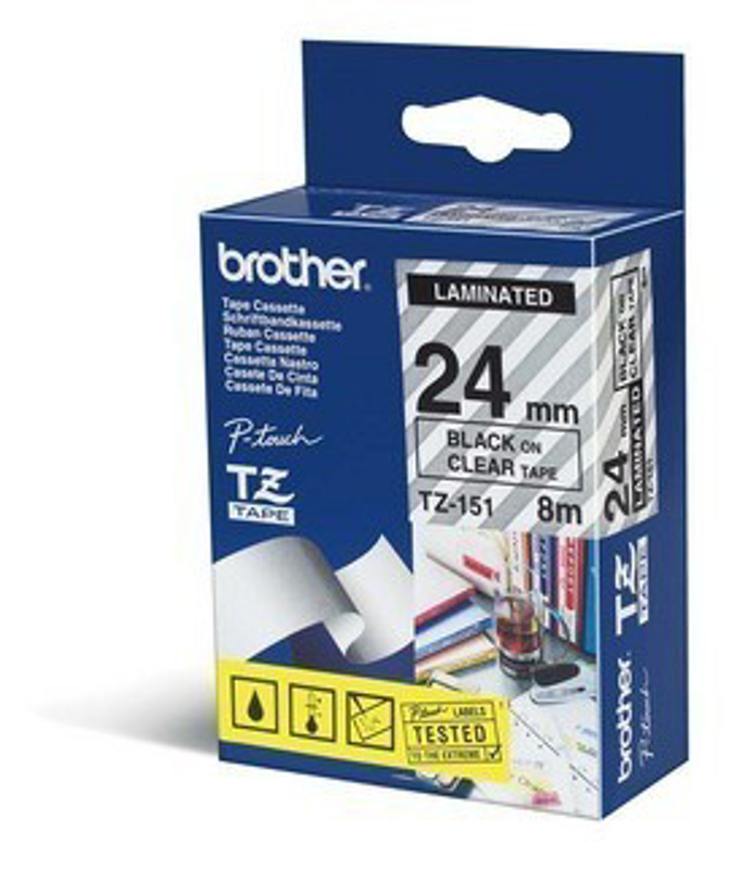 Slika - Brother TZE-151 (TZE151) 24mm x 8m črno na prozorno, etiketa