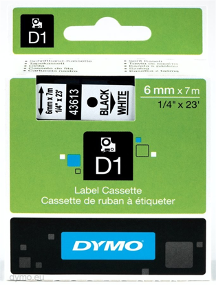 Dymo 43613 (S0720780) 6mm x 7m črn – White, etikete