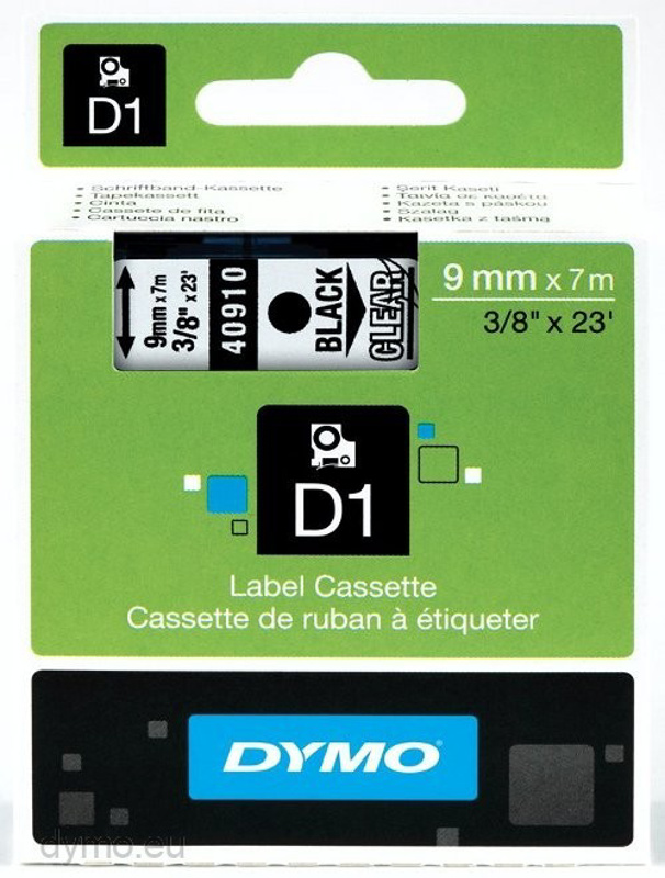 Slika - Dymo 40910 (S0720670) 9mm x 7m črn – Clear, etikete