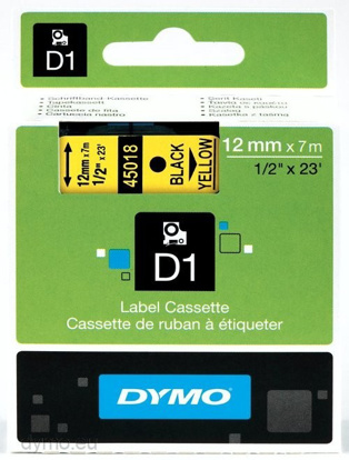 Dymo 45018 (S0720580) 12mm x 7m črn – rumen, etikete