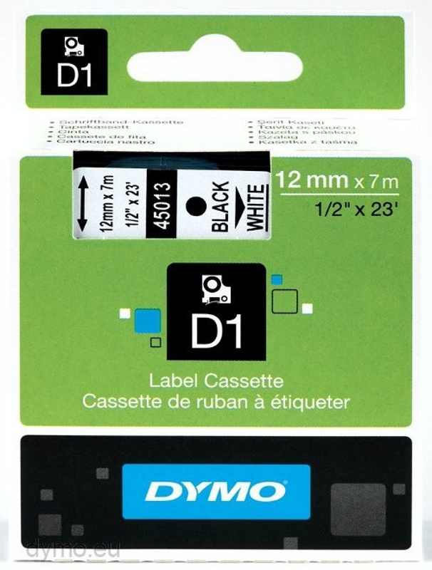 Slika - Dymo D1 45013 (S0720530) 12mm x 7m črn – White, etikete
