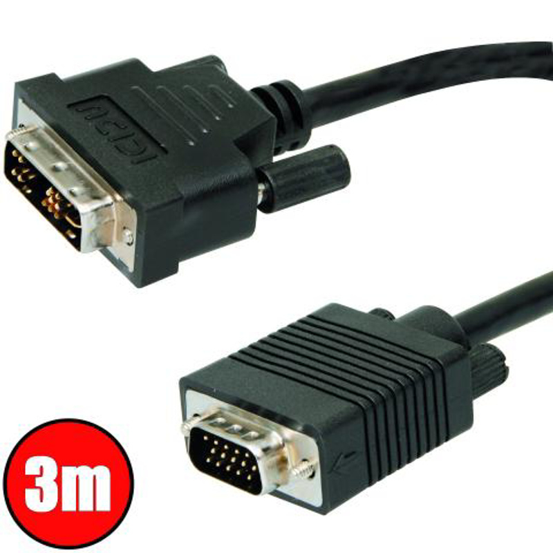 Slika - DVI-A (Single Link) (M) - VGA (M), 3m Black, kabel