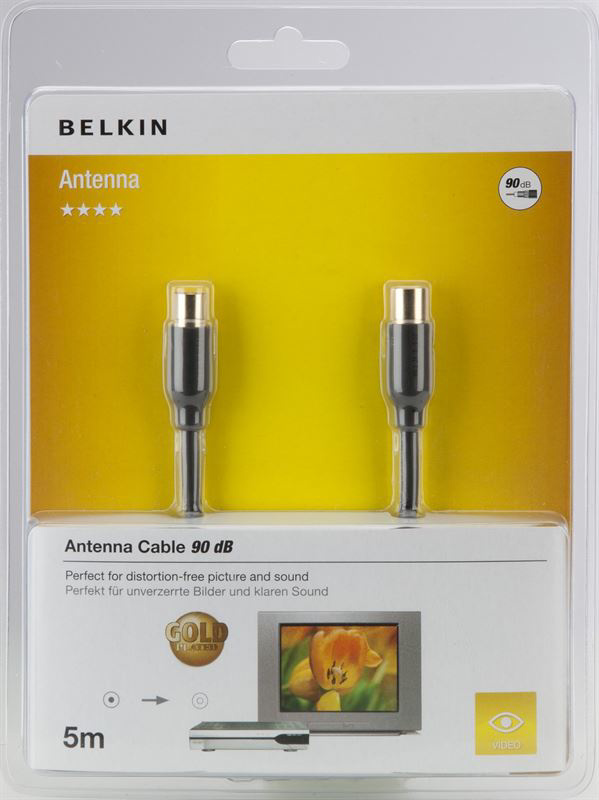 Slika - Belkin 90dB Antenna Coax, 5m Black (gold connectors), kabel