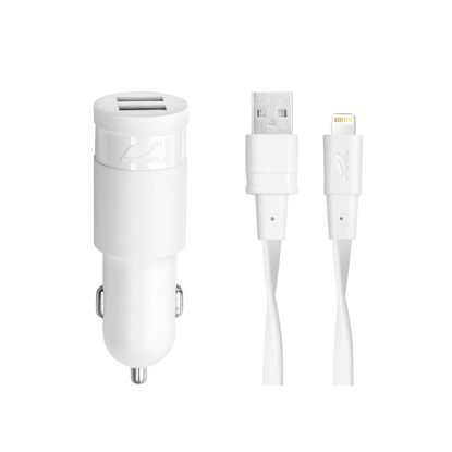 RivaCase RIVAPOWER VA4225 WD2 3,4A/ 2USB + Lightning kable white, avto polnilec
