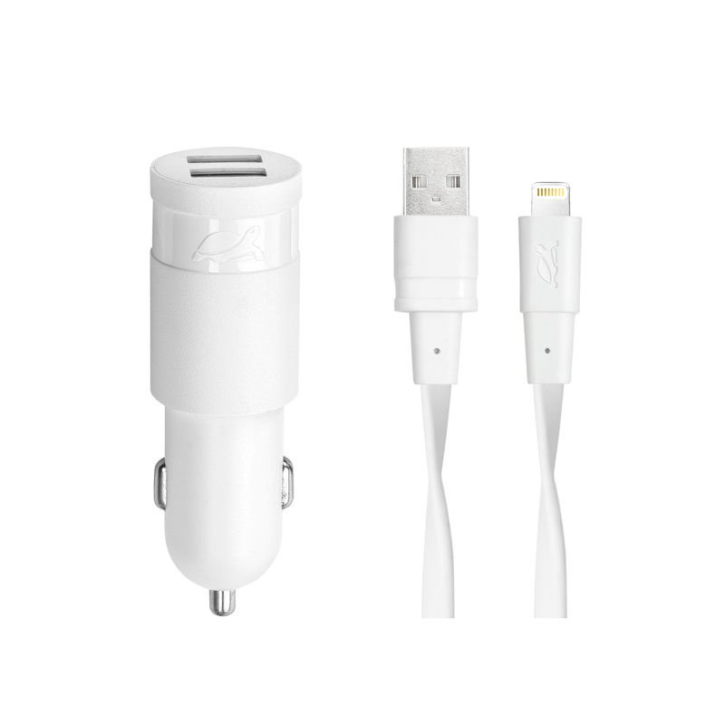 Slika - RivaCase RIVAPOWER VA4225 WD2 3,4A/ 2USB + Lightning kable white, avto polnilec