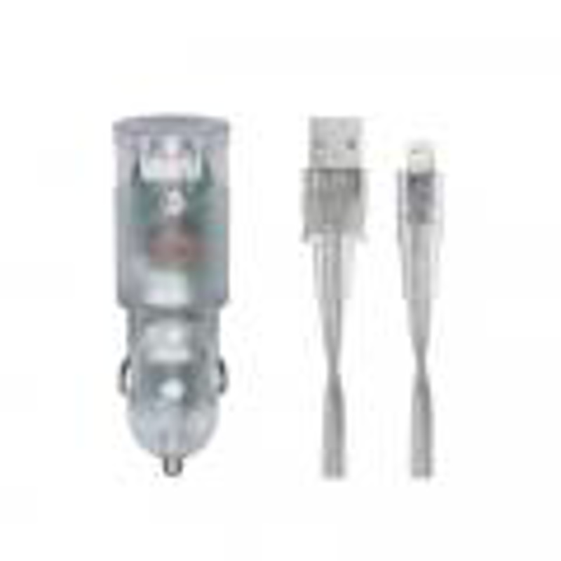 Slika - RivaCase RIVAPOWER VA4225 TD2 3,4A/ 2USB transparent + Lightning kable, avto polnilec