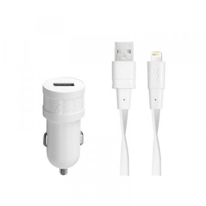 Slika - RivaCase RIVAPOWER VA4215 WD2 1,0A/ 1USB + Lightning kable White, avto polnilec