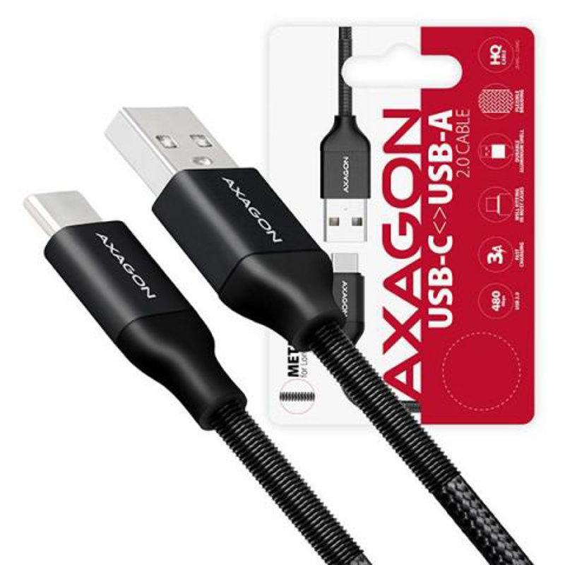 Slika - AXAGON USB-C - USB-A 2.0 0,5m Black, kabel