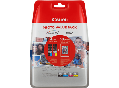 Canon CLI-551 XL (BK/C/M/Y), original + papir (6443B006AA), komplet originalnih kartuš