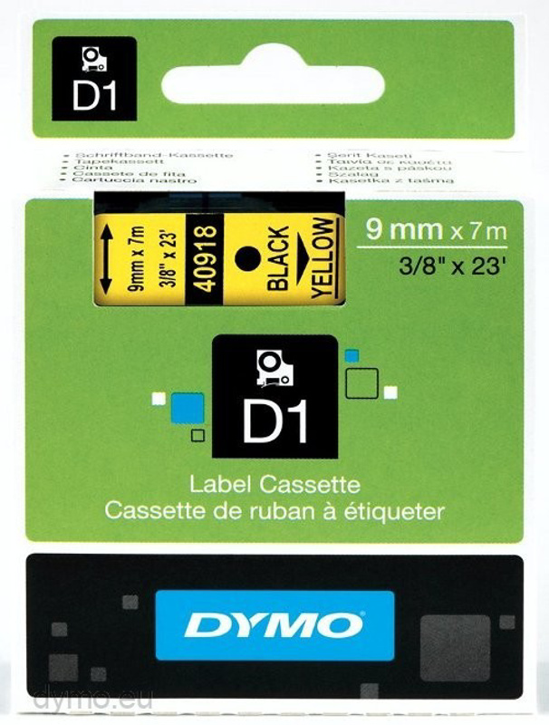 Slika - Dymo 40918 (S0720730) 9mm x 7m črn / rumen, etikete