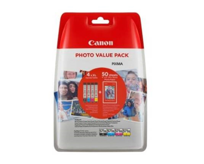 Slika - Canon CLI-571 XL (BK/C/M/Y), original + foto papir (0332C005AA), komplet originalnih kartuš