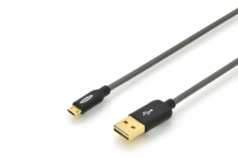 Slika - Ednet 31076 Sync/Charger USB 2.0 A (M) – Micro USB B 2.0 (M)1m Metal Coloured Black, kabel