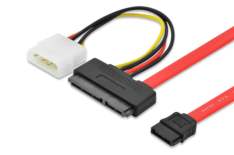 Slika - Ednetv 84142 SATA (22 pin) - SATA (7 PIN) + 4pin Power 0,5m Red, kabel