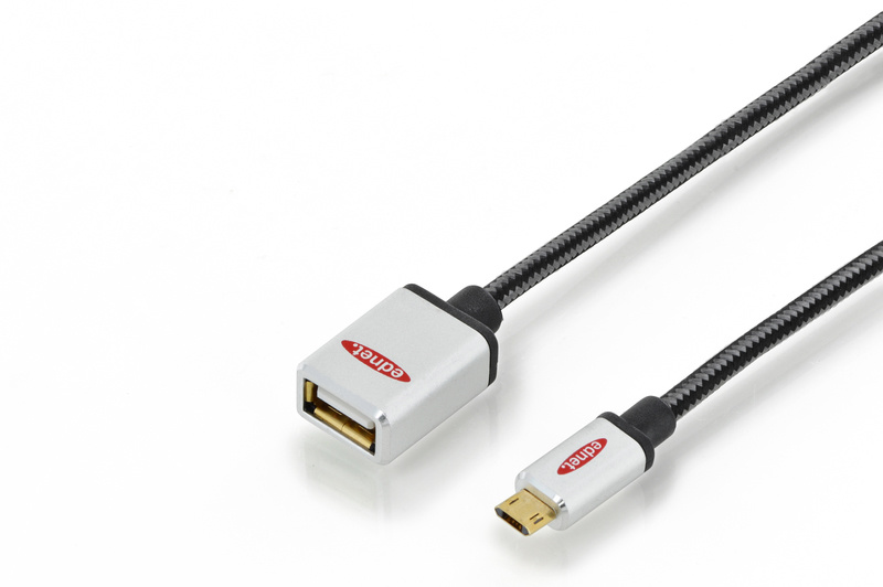 Slika - Ednet 84150 Micro USB B 2.0 (M) - USB 2.0 A (F)High Speed 0,3m Black, podaljšek kabla