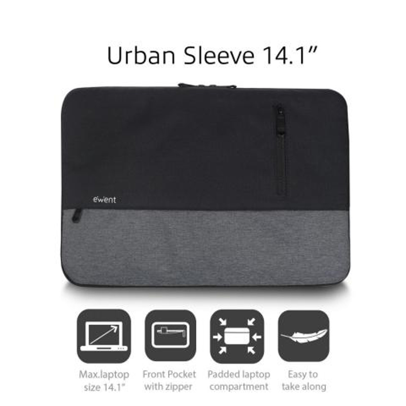 Slika - Ewent EW2530 Urban Sleeve 14,1" črn/siv, torba za prenosnik