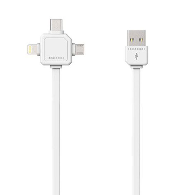 Slika - Allocacoc Flat 3 in 1 USB A (M) 0,8m White, kabel 
