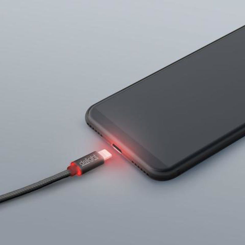 Slika - Delight iPhone Lightning Data LED Black, kabel