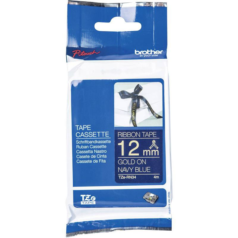 Slika - Brother TZE-RN34 (12mm x 4m) zalta na Navy modri, tekstilni pisalni trak