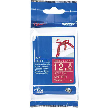 Brother TZE-RW34 (12mm x 4m) zlata na vinsko rdečem, laminiran trak