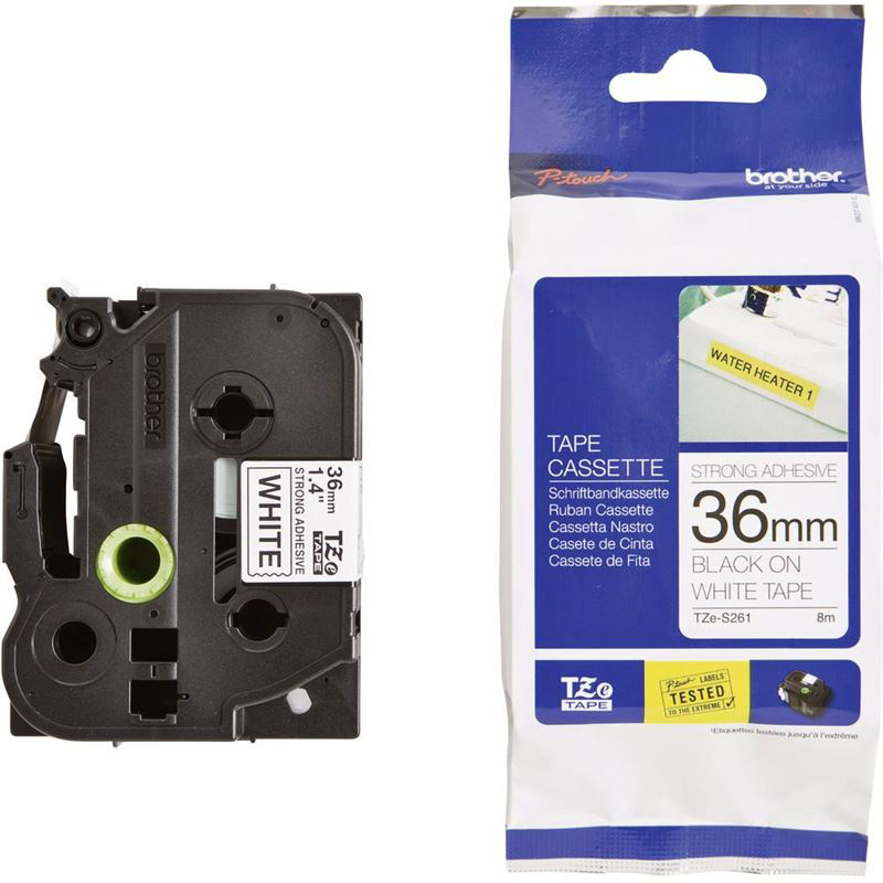 Slika - Brother TZE-S261 (36mm x 8m) črno na belo, laminiran trak