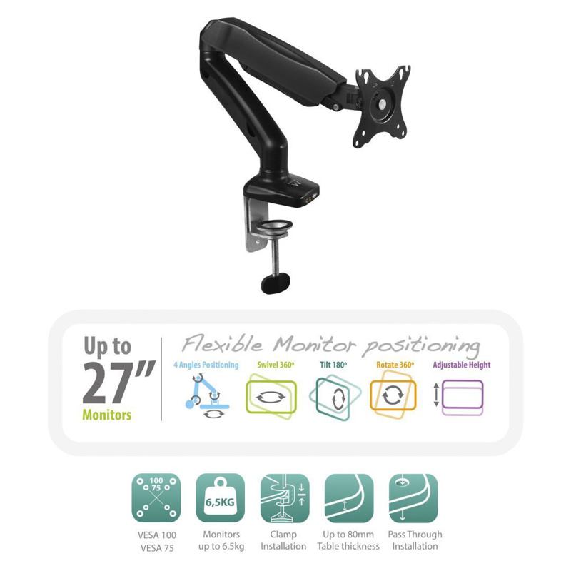 Slika - Ewent EW1515 gas spring 1 monitor do 27" with VESA, namizni nosilec