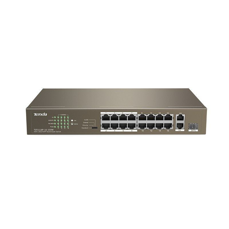 Slika - Tenda TEF1118P-16-150W 16FE+2GE/1SFP (16-Port PoE) Desktop Switch