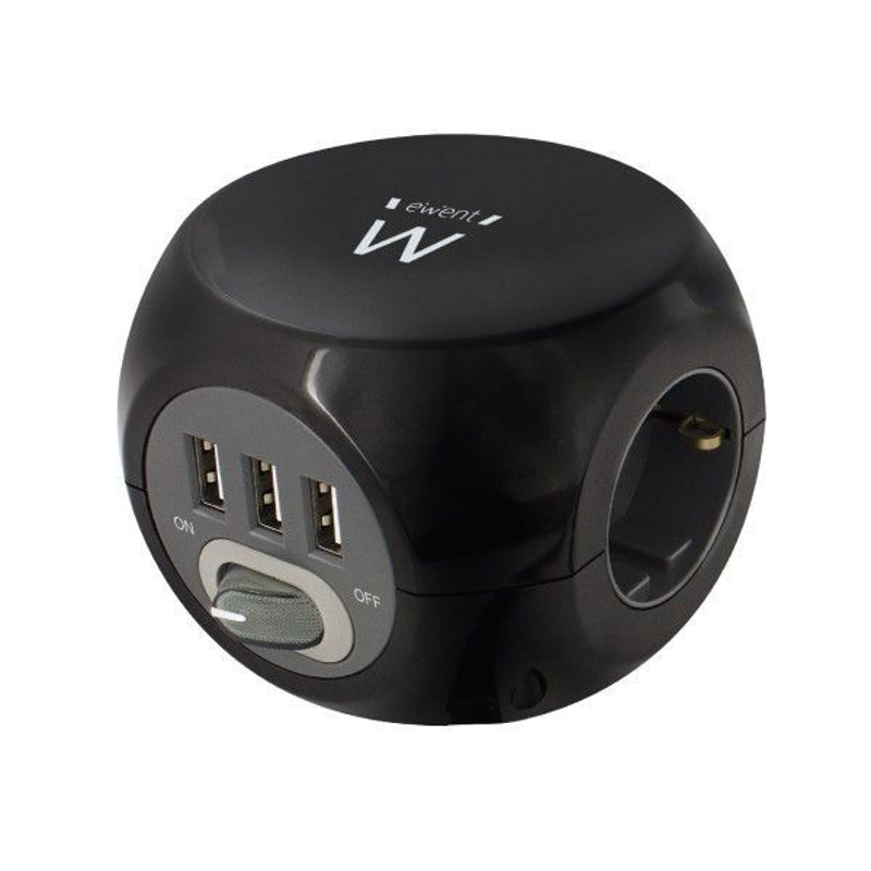 Slika - Ewent EW3938 PDU CUBE 3xUSB Black, razdelilec