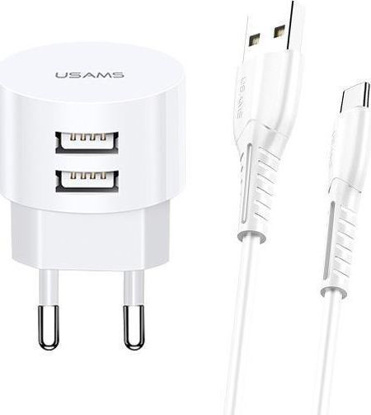 Usams T20 2.1A 2x USB + Micro USB 1m White, hišni polnilec