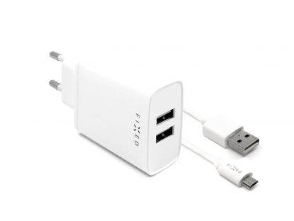 FIXED SFIXC15-2UM-WH 2xUSB  USB/micro USB Kabel, 1 meter White, hišni polnilec