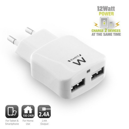 Ewent EW1302 2USB 2.4A White, hišni polnilec