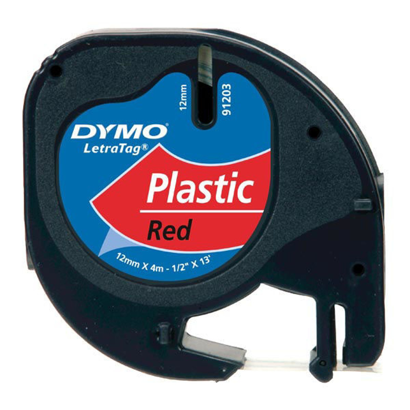 Slika - Dymo 91203 (S0721630) 12mm x 4m črna na rdečem, etikete