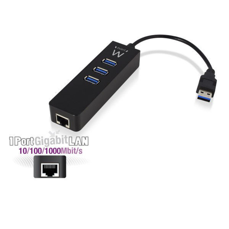 Slika - Ewent EW1140 USB 3.1 HUB 3 Port + Gigabit Black