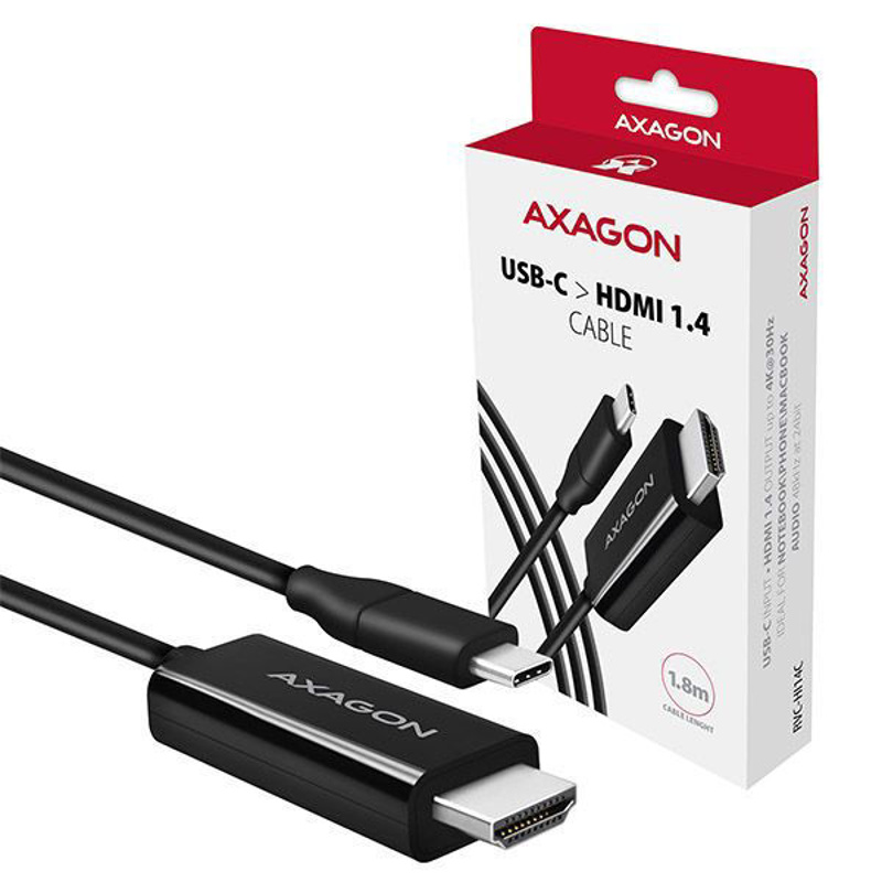 Slika - AXAGON RVC-HI14C USB C - HDMI 1.4 1,8m Black, kabel