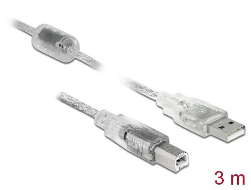 Slika - DeLock 83895 USB 2.0 A - USB B 3m Transparent, kabel