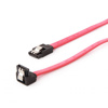 Slika - Podatkovni kabel Gembird SATA3 dolžine 30 cm s kovinskimi sponkami, upognjenimi za 90 stopinj, Rdeča