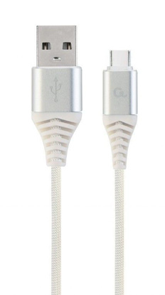 Gembird CC-USB2B-AMCM-1M-BW2 Premium bombažno pleten USB kabel za polnjenje in prenos podatkov 1 m srebrno/bel