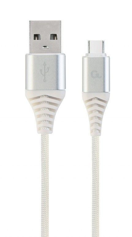 Slika - Gembird CC-USB2B-AMCM-1M-BW2 Premium bombažno pleten USB kabel za polnjenje in prenos podatkov 1 m srebrno/bel
