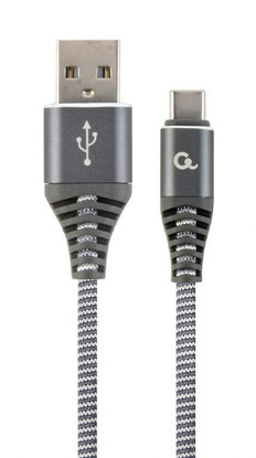 Gembird CC-USB2B-AMCM-1M-WB2 Premium bombažna pletenica Type-C USB polnilni in podatkovni kabel 1m vesoljsko siva/bela