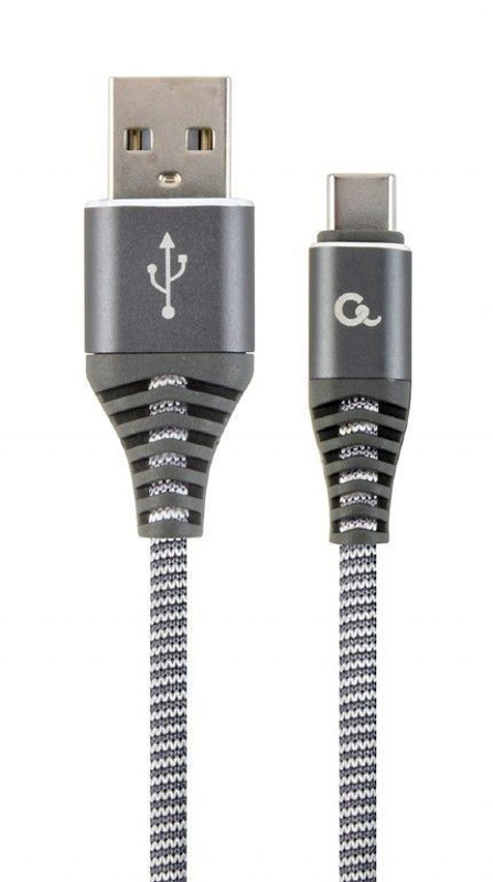 Slika - Gembird CC-USB2B-AMCM-1M-WB2 Premium bombažna pletenica Type-C USB polnilni in podatkovni kabel 1m vesoljsko siva/bela