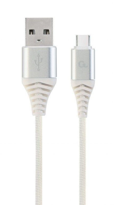Slika - Gembird CC-USB2B-AMCM-2M-BW2 Premium bombažno pleten USB kabel za polnjenje in prenos podatkov 2 m srebrno/bel
