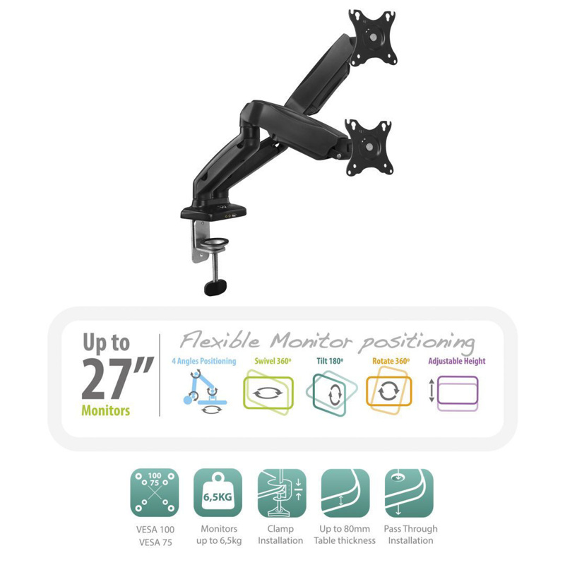Slika - Ewent EW1516 gas spring  2 monitors 13-27", namizni nosilec