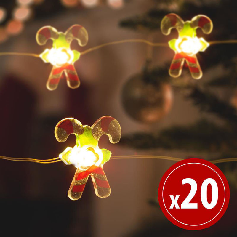 LED light string - candy cane - 2.2 meters - 20 LED - warm white - 2 x AA